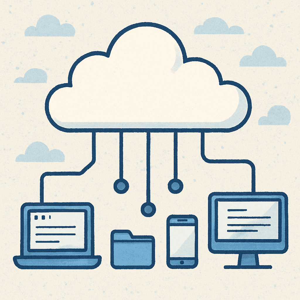 An illustration of a cloud computing concept with network connections