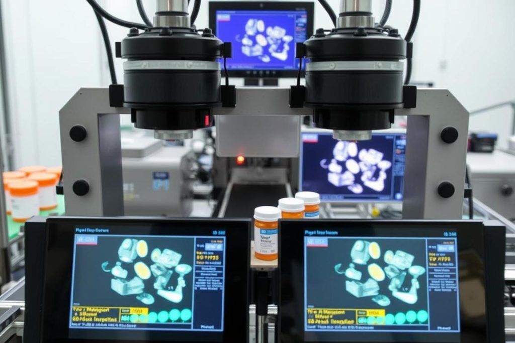 Automated Visual Inspection system checking pharmaceutical packaging