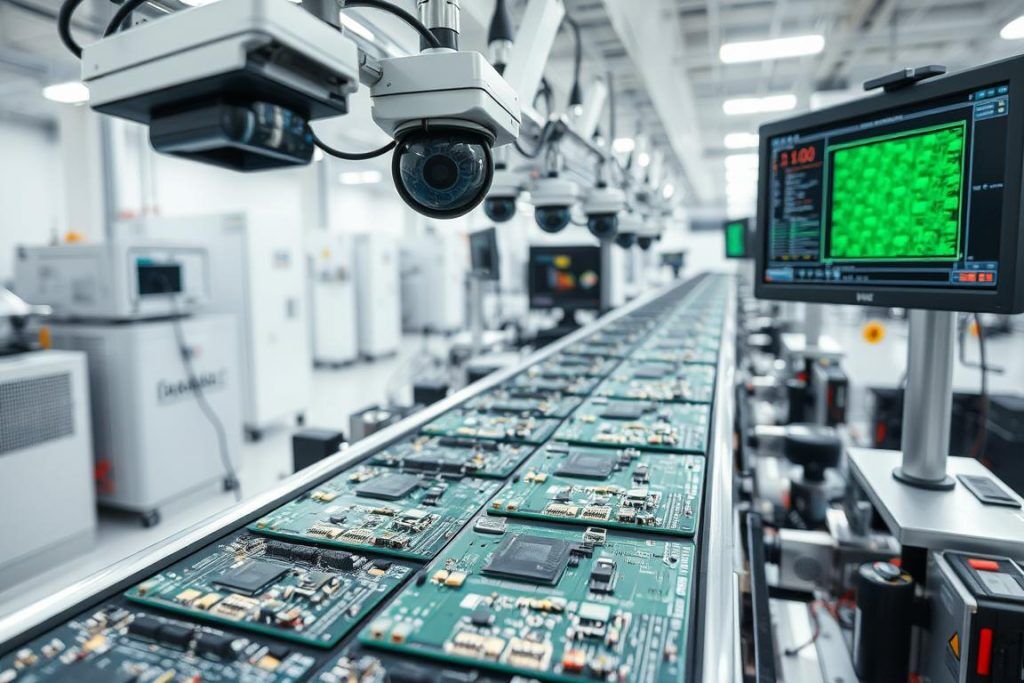 Automated Visual Inspection system checking printed circuit boards