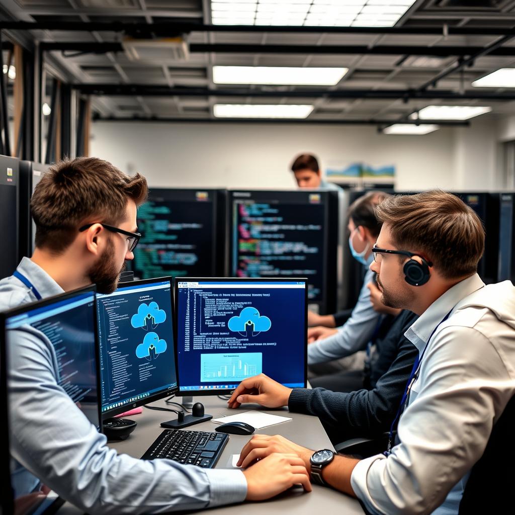 Engineers implementing cloud migration solutions