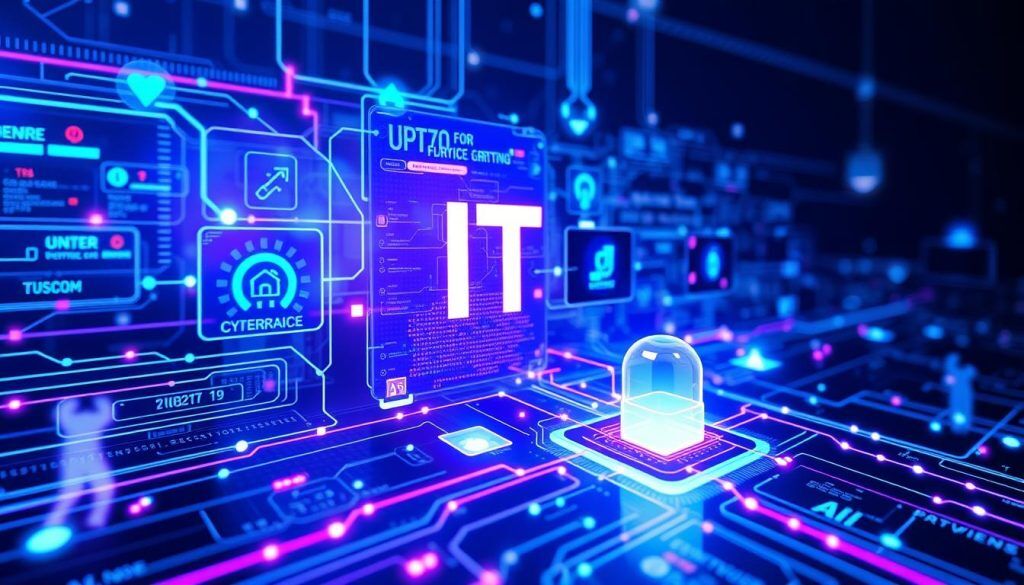 Visualización futurista de la IA y la automatización en los servicios informáticos