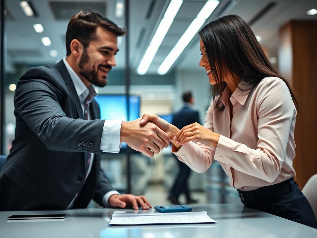 Proveedor de servicios informáticos y cliente firmando un contrato de servicios