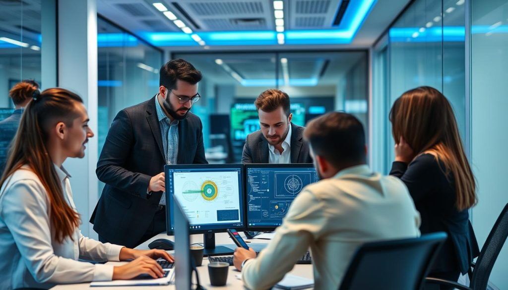 Opsio DevSecOps consultants collaborating on security strategy