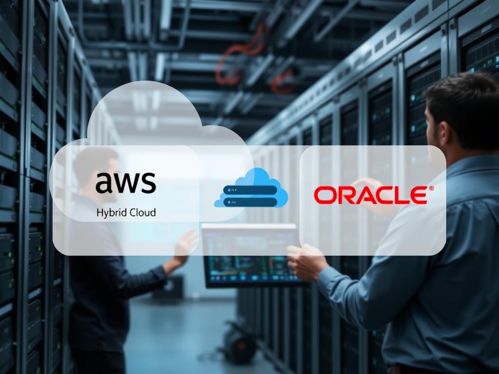 Tekniskt team som implementerar hybridmolnlösning med AWS och Oracle-komponenter Tekniskt team som implementerar hybridmolnlösning med AWS och Oracle-komponenter