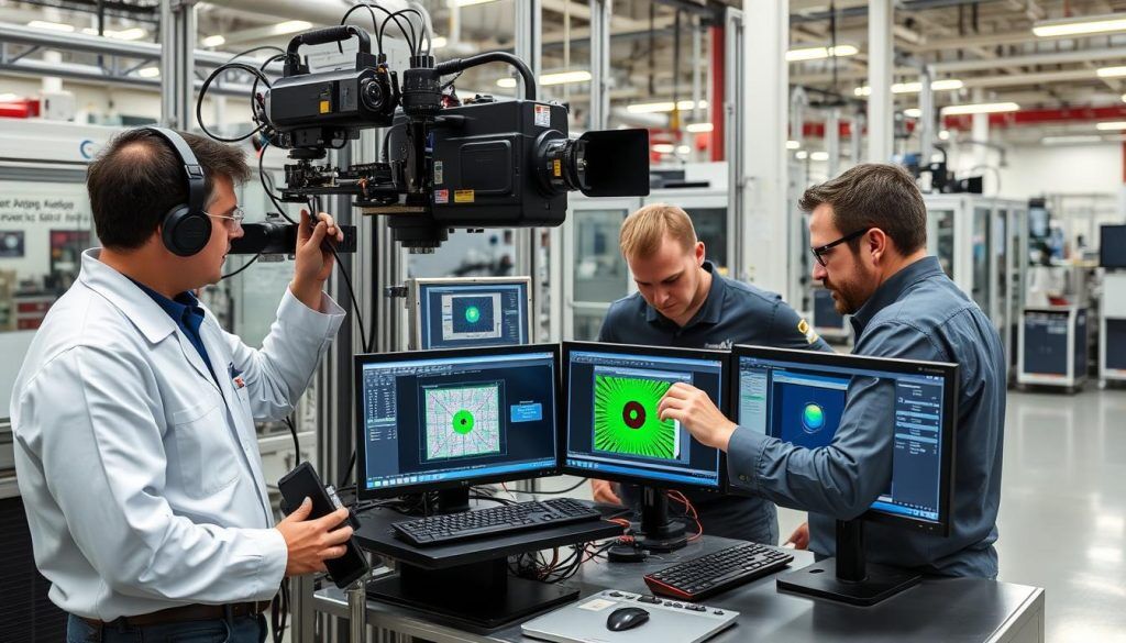 Technical team setting up an Automated Visual Inspection system Technical team setting up an Automated Visual Inspection system