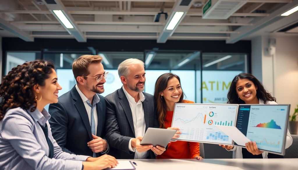 Business leaders reviewing AWS managed services performance metrics Business leaders reviewing AWS managed services performance metrics