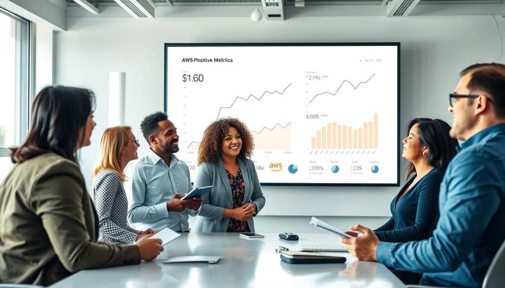 Business leaders reviewing growth metrics after implementing managed AWS services Business leaders reviewing growth metrics after implementing managed AWS services