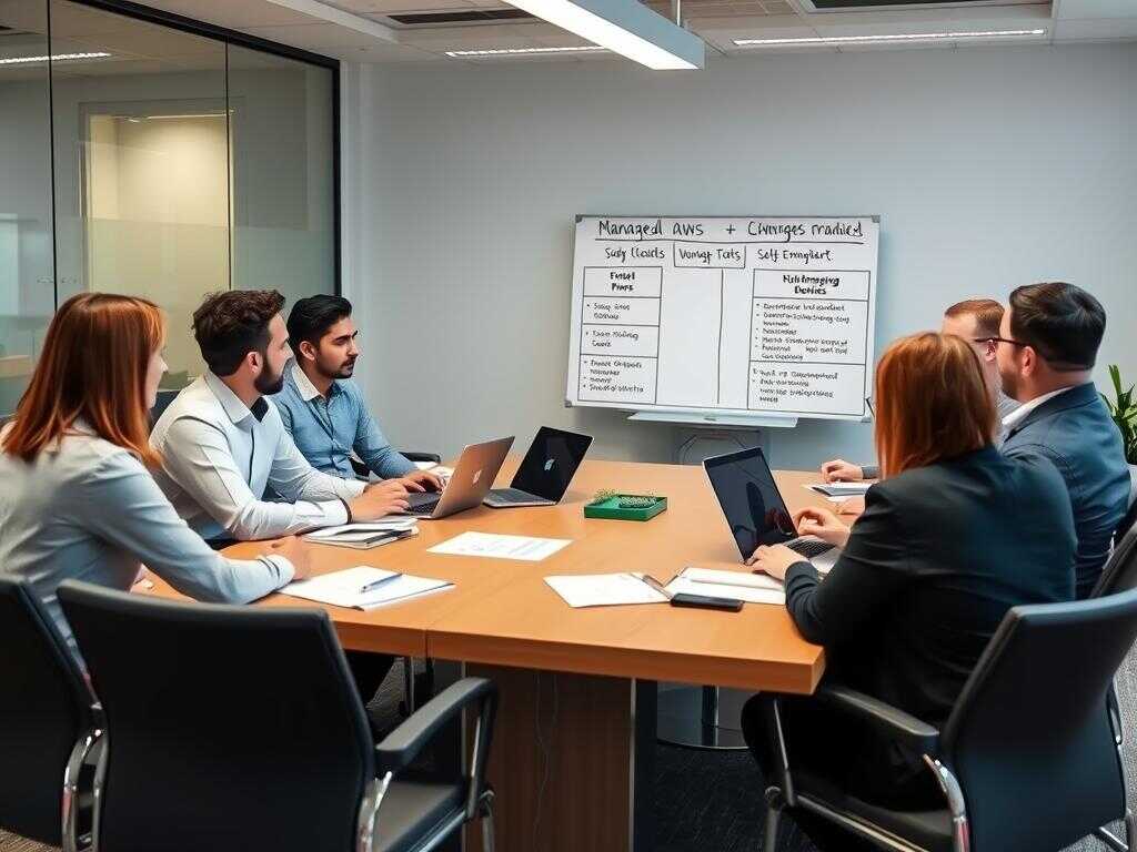 Business team evaluating managed AWS vs self-managed options with a decision framework Business team evaluating managed AWS vs self-managed options with a decision framework
