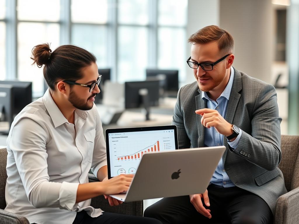 Opsio specialist and client reviewing continuous optimization results Opsio specialist and client reviewing continuous optimization results