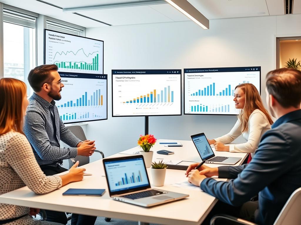 Team reviewing cloud optimization metrics in a collaborative session Team reviewing cloud optimization metrics in a collaborative session