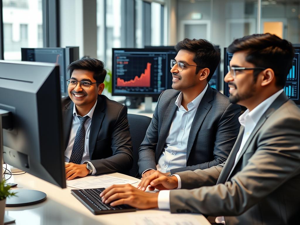 Financial analysts at an Indian MSP reviewing cost optimization data from Opsio's platform