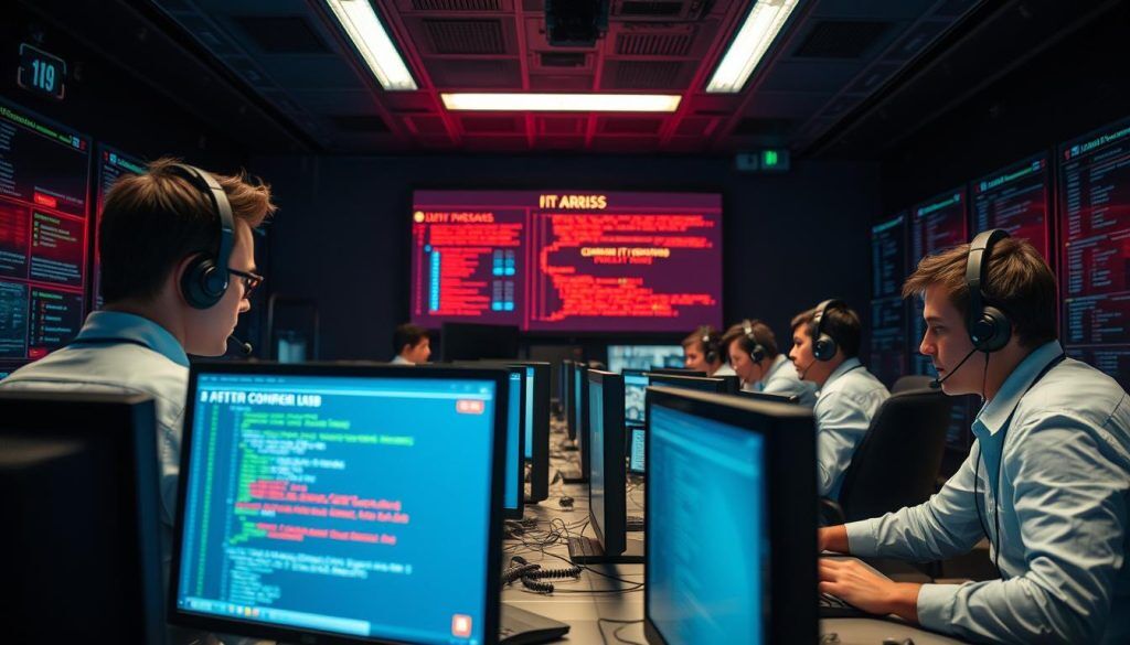 IT crisis team responding to a disaster recovery situation