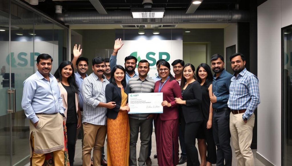 Team of Indian MSP professionals celebrating successful implementation of Opsio's platform