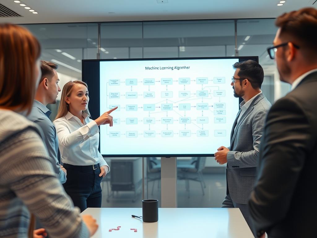 AI consultant explaining machine learning model to business team AI consultant explaining machine learning model to business team