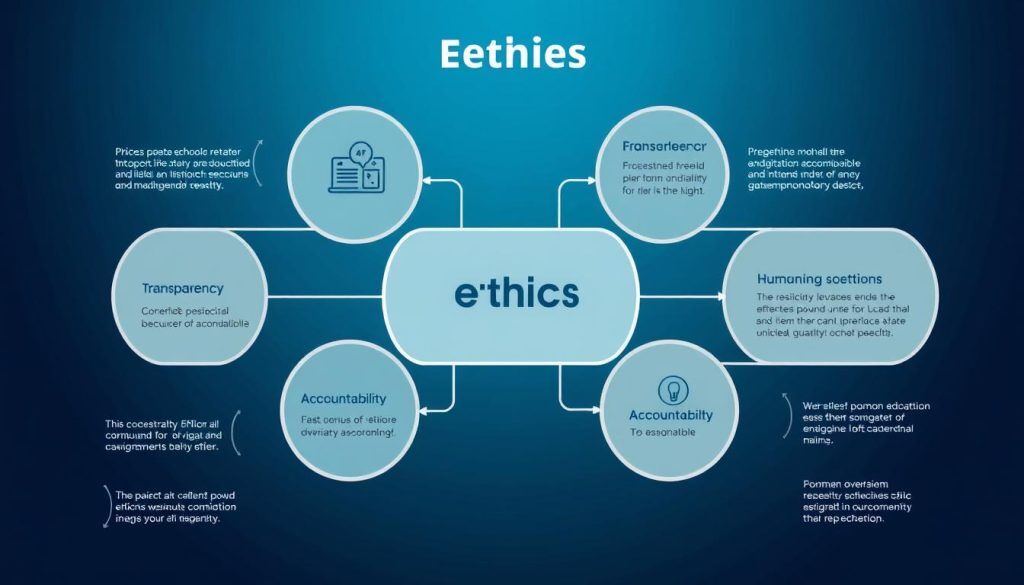 AI ethics framework showing key principles of responsible AI implementation AI ethics framework showing key principles of responsible AI implementation