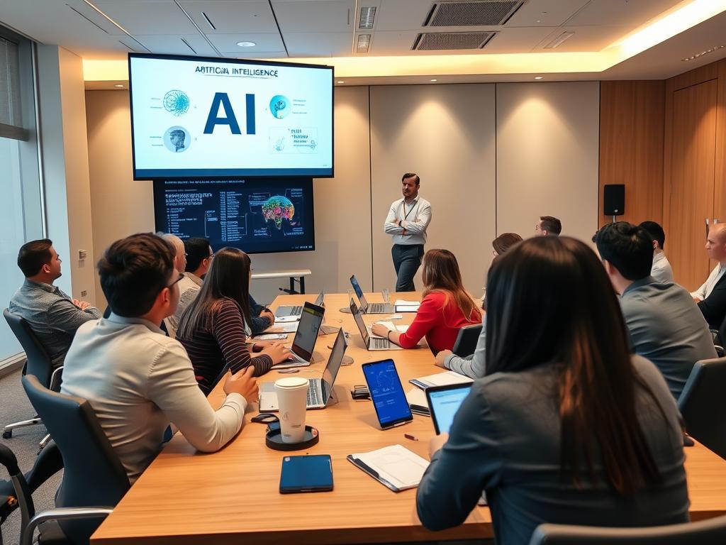 AI training workshop with business professionals learning about artificial intelligence