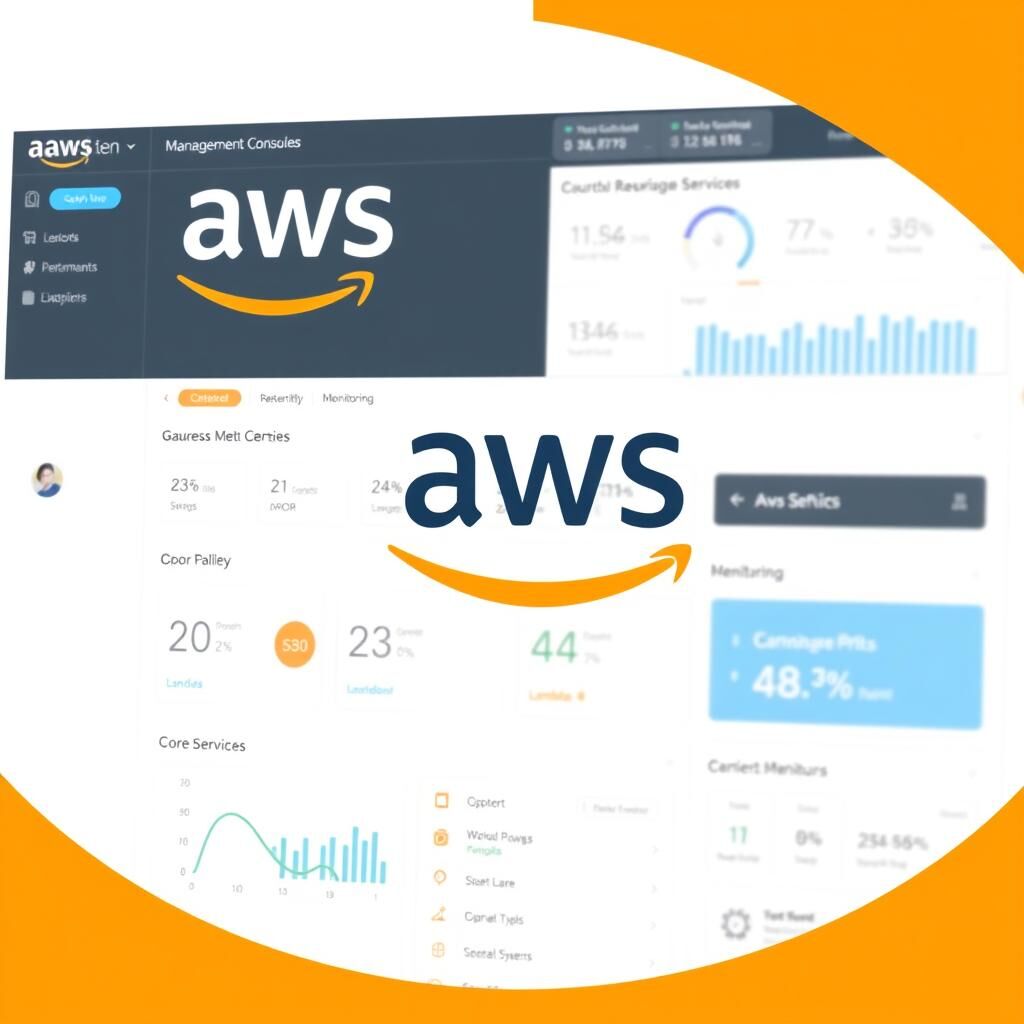 AWS logo and service dashboard showing cloud provider comparison metrics