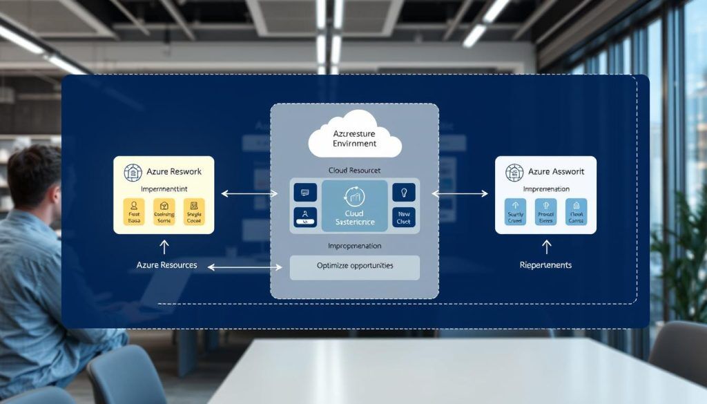 Arkitekturdiagram for Azure-miljø med forbedringspunkter markert
