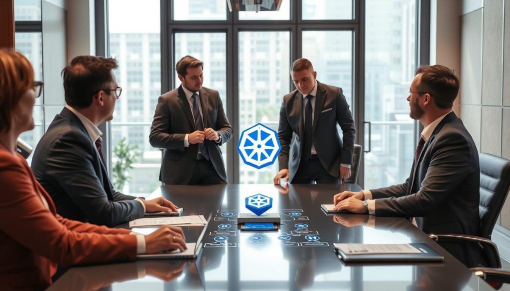 Beslutsfattare som diskuterar val av Kubernetes-plattform Beslutsfattare som diskuterar val av Kubernetes-plattform