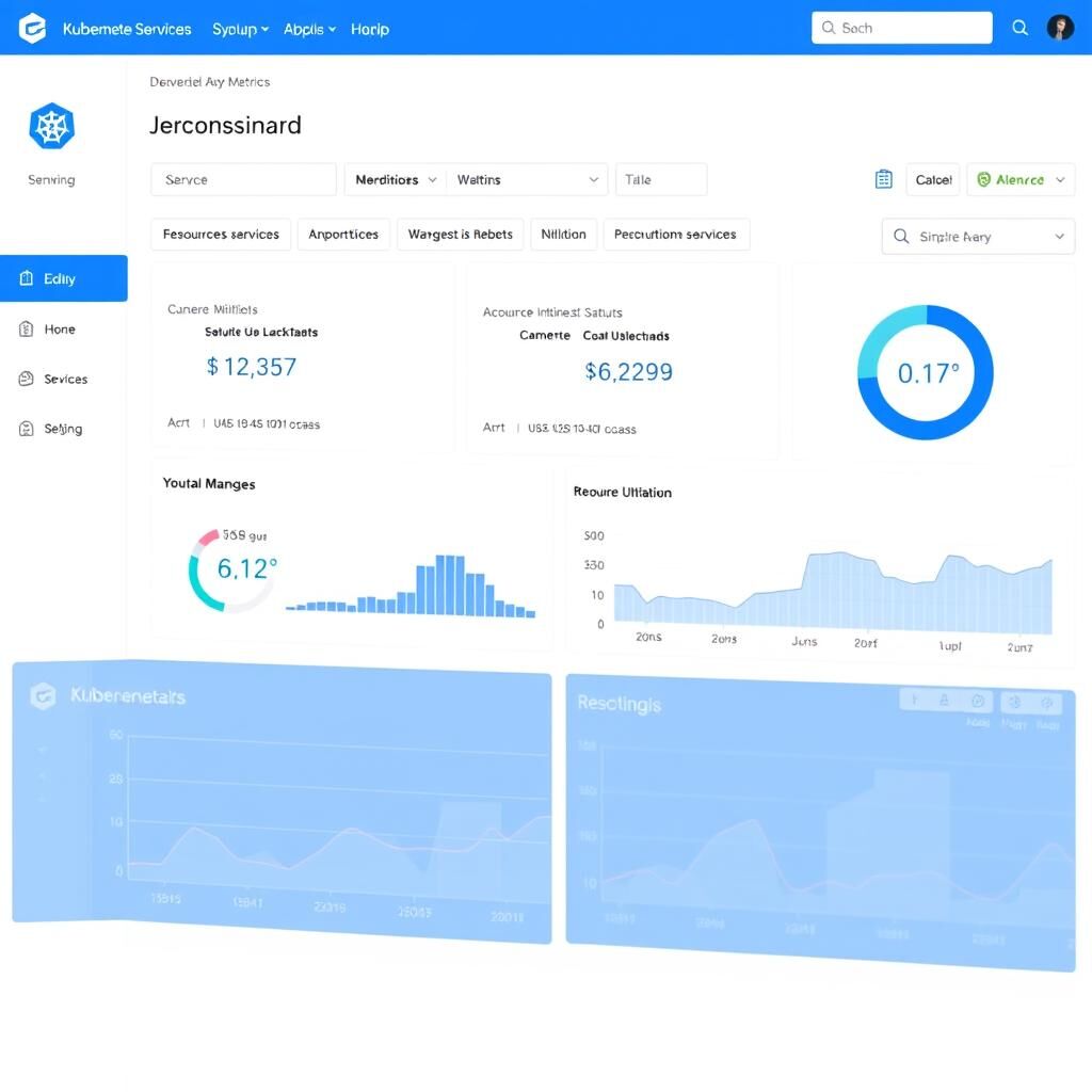 Dashboard showing managed Kubernetes services with monitoring metrics and health status