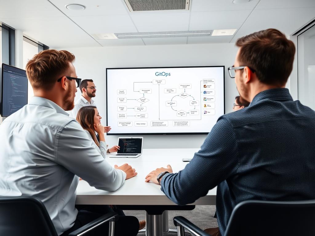 GitOps arbetsflöde visualiserat i kontorsmiljö