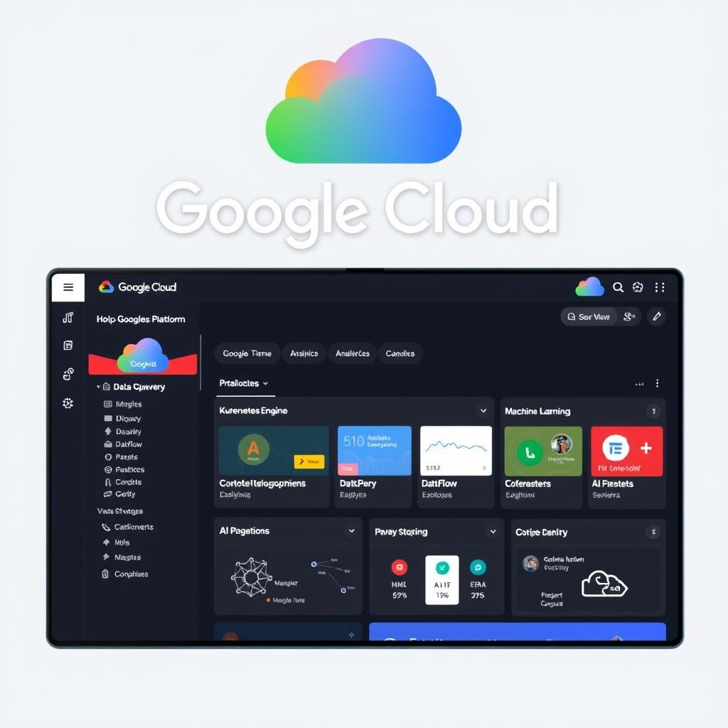 Google Cloud logo and console showing data analytics capabilities