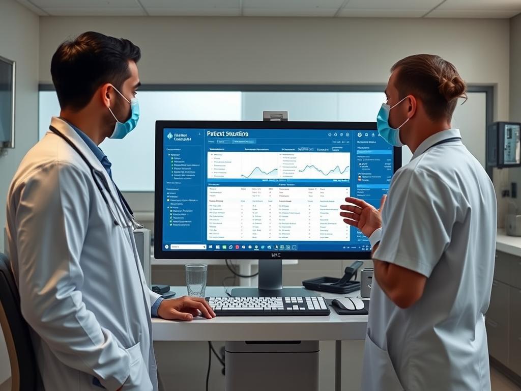 Healthcare professionals using AI-powered patient risk stratification system Healthcare professionals using AI-powered patient risk stratification system