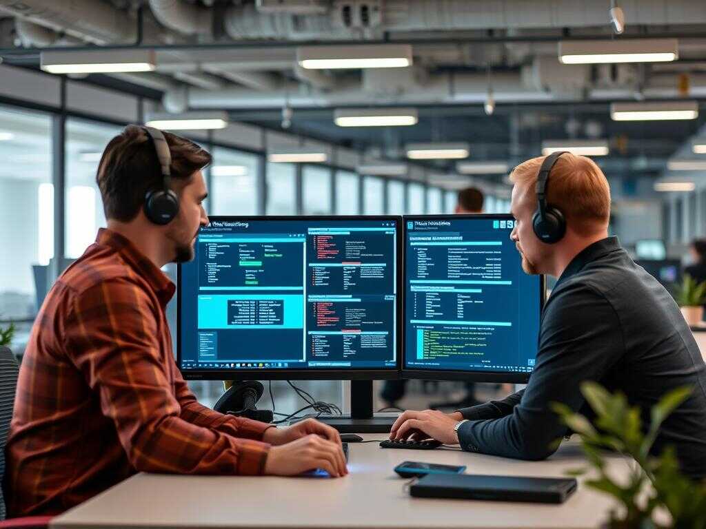IT-team arbetar med proaktiv övervakning i kontorsmiljö