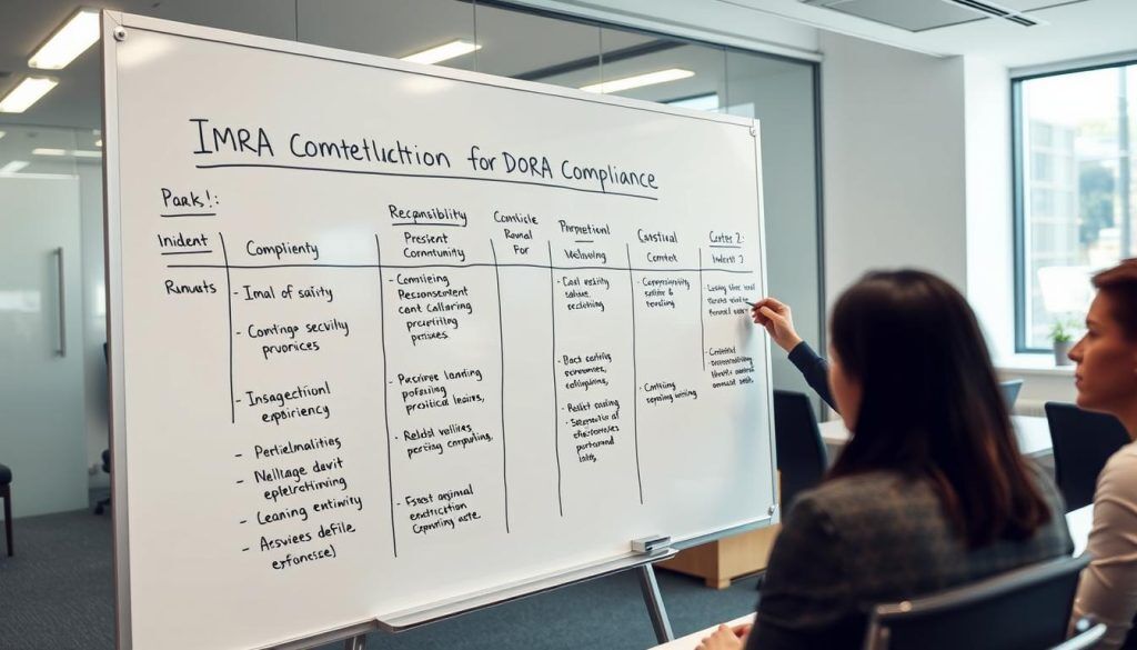 Implementeringsplan för DORA compliance på whiteboard i kontorsmiljö