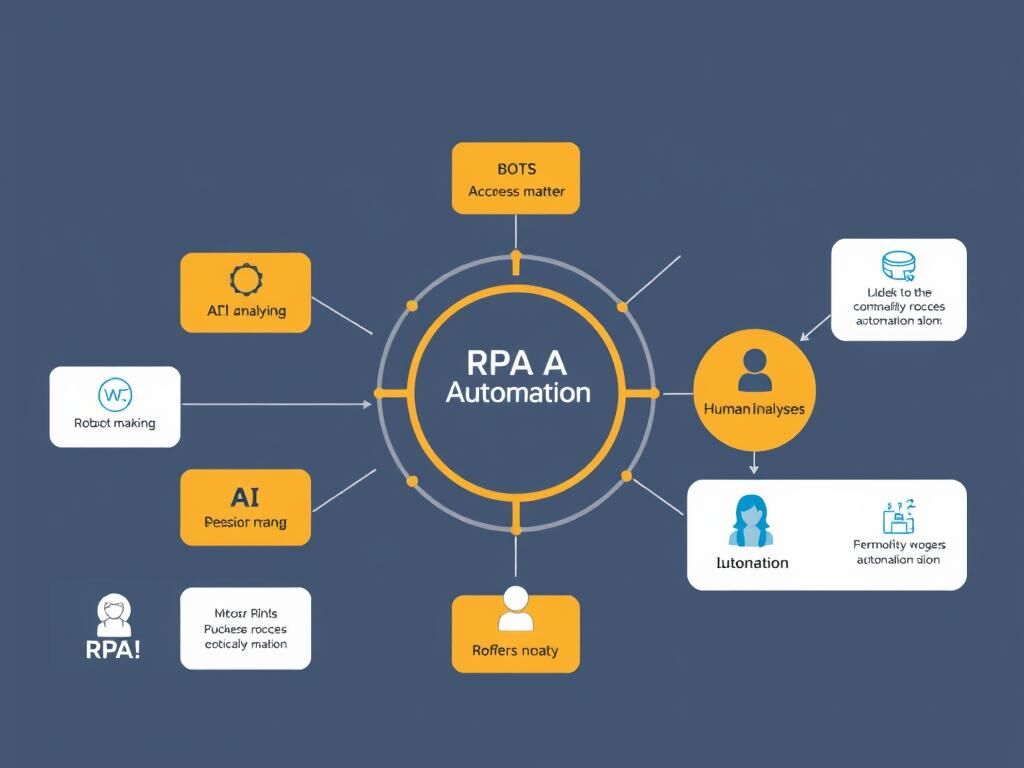 Intelligent automation workflow showing robotic process automation integrated with AI
