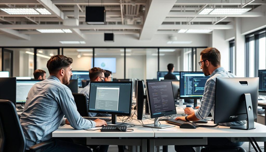 Kontorsmiljö där team arbetar med GitOps implementation