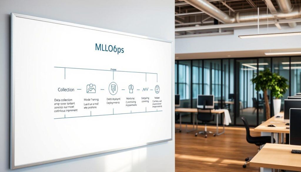 MLOps prosess-flyt visualisert i et norsk kontormiljø
