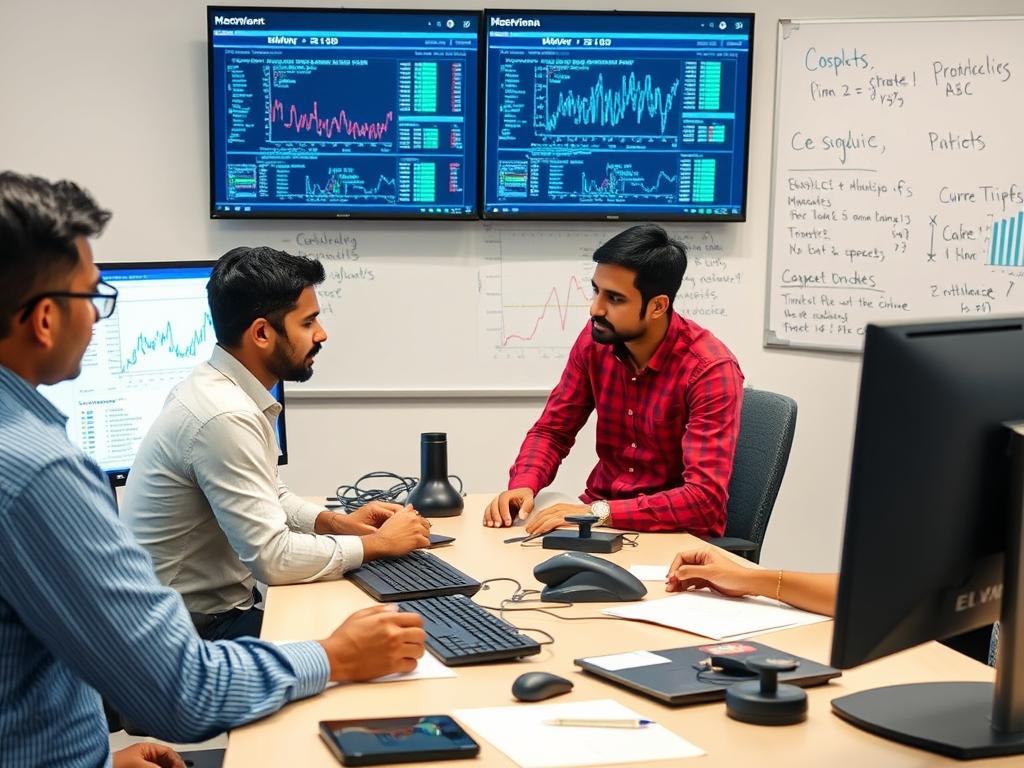 Machine learning engineers analyzing model performance