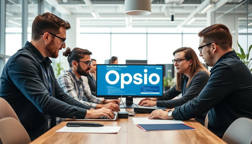 Opsio-team som arbetar med DevOps systemutveckling i ett modernt kontorslandskap Opsio-team som arbetar med DevOps systemutveckling i ett modernt kontorslandskap