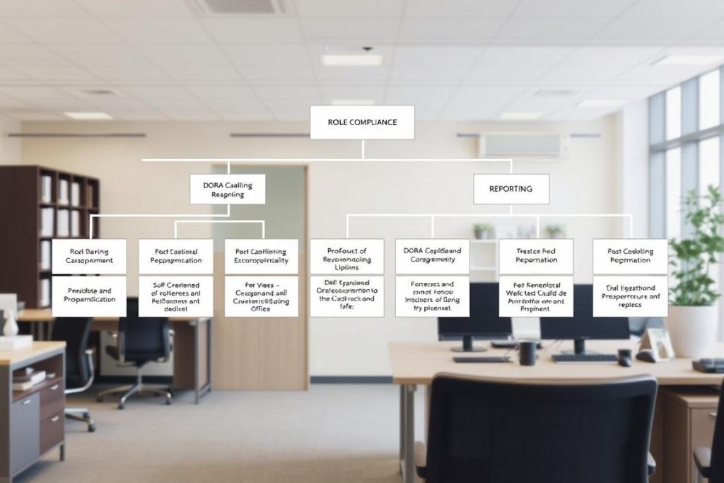 Organisationsschema för DORA compliance-roller i kontorsmiljö