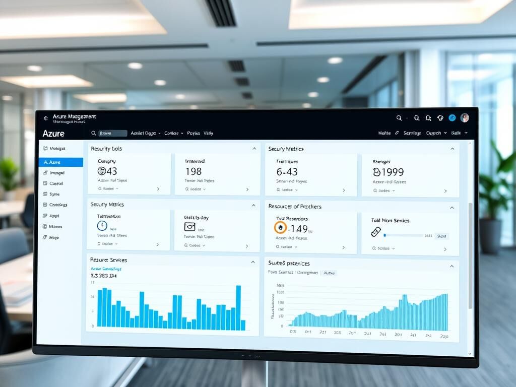 Oversiktlig dashboard som viser Managed Azure-tjenester med overvåkning og sikkerhetsfunksjoner