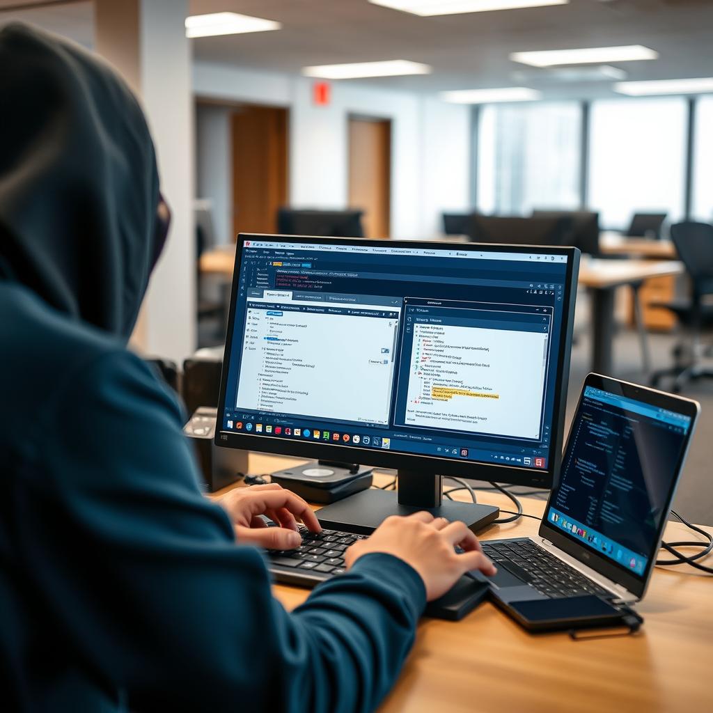 Penetrationstest för DORA compliance genomförs på dator i kontorsmiljö