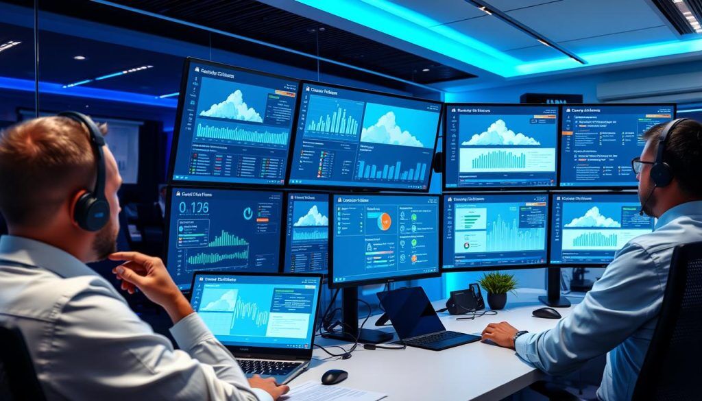 Profesjonelle IT-eksperter som overvåker Managed Azure-miljø i et moderne kontorlandskap