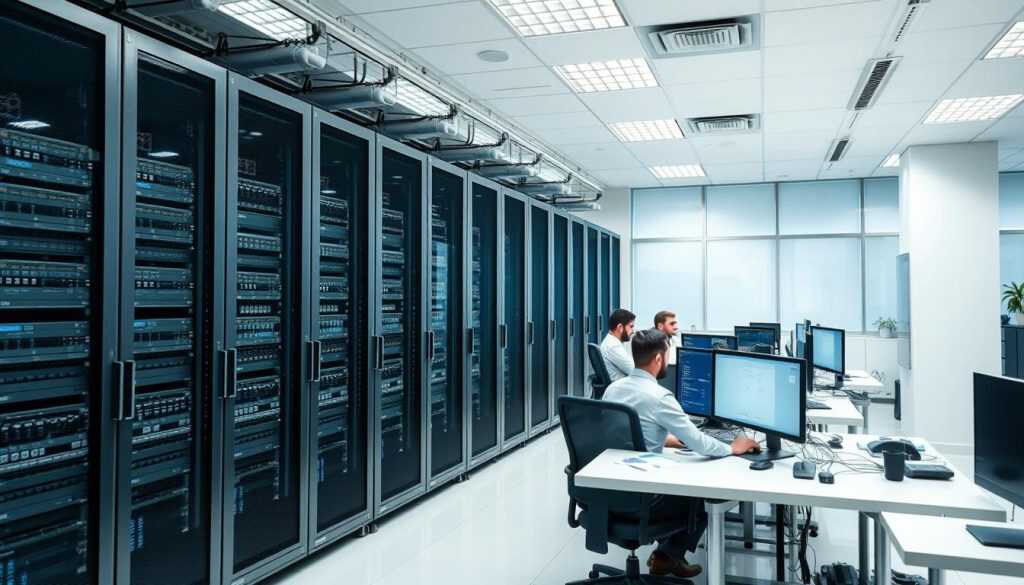 Professionell IT-miljö för applikationsdrift med servrar och monitorer