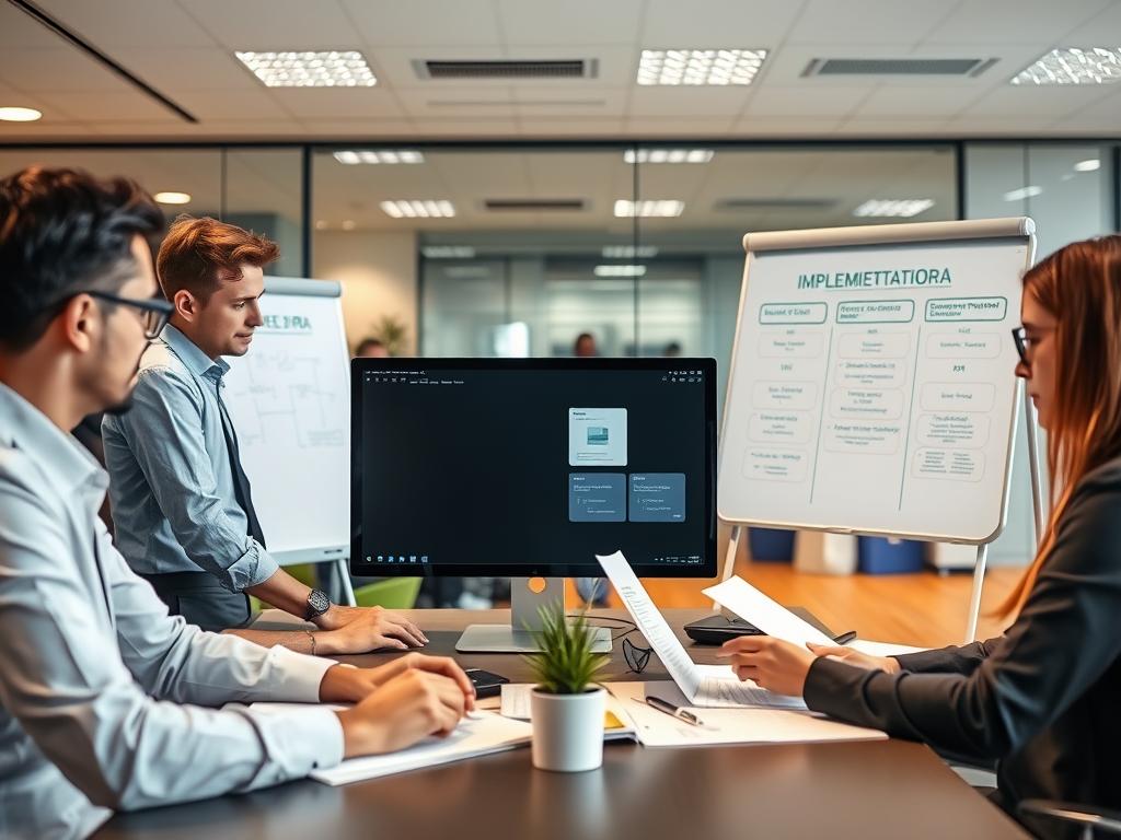 Professionellt team som arbetar med DORA compliance-implementering i kontorsmiljö