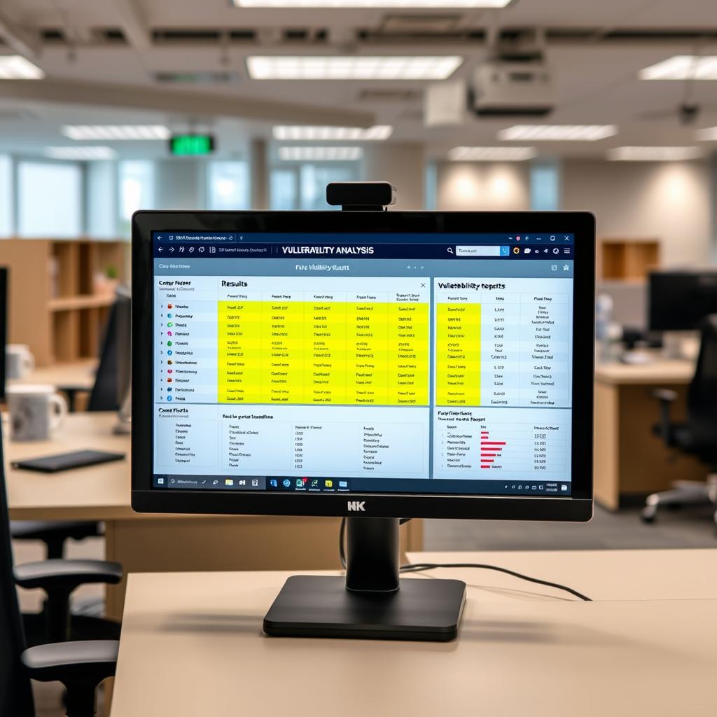 Sårbarhetsanalys för DORA compliance visad på datorskärm i kontorsmiljö