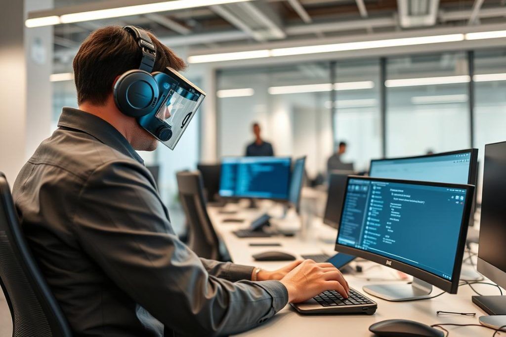 Sikkerhetsspesialist som utfører penetrasjonstesting i et norsk kontormiljø