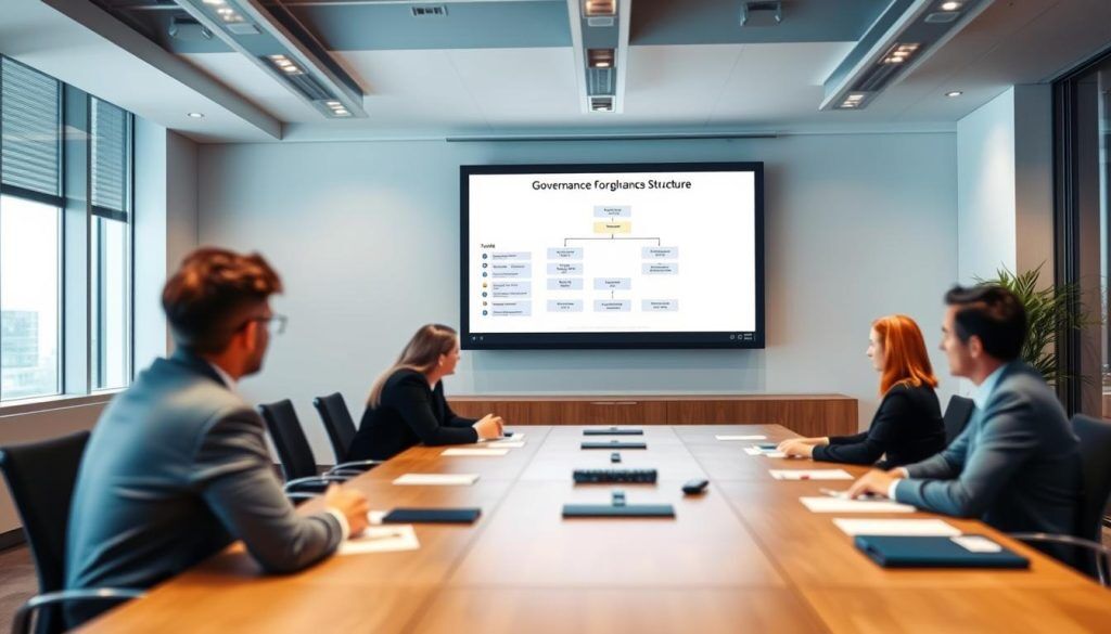 Styrningsstruktur för DORA compliance presenterad i kontorsmiljö