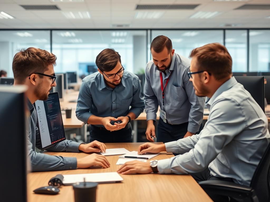 SysOps-team som analyserar en incident i kontorsmiljö SysOps-team som analyserar en incident i kontorsmiljö