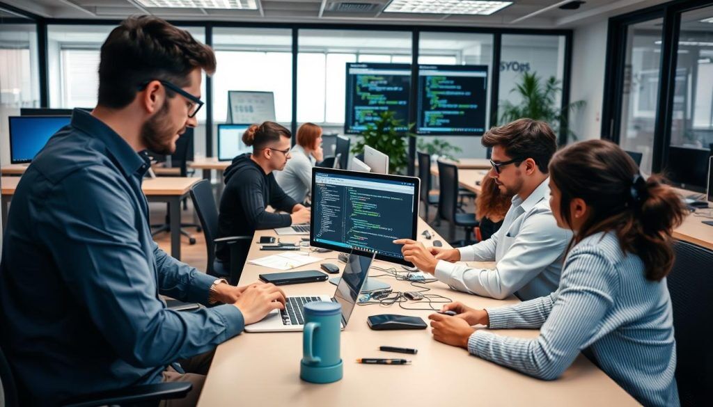 SysOps-team som arbetar med automatisering i kontorsmiljö SysOps-team som arbetar med automatisering i kontorsmiljö