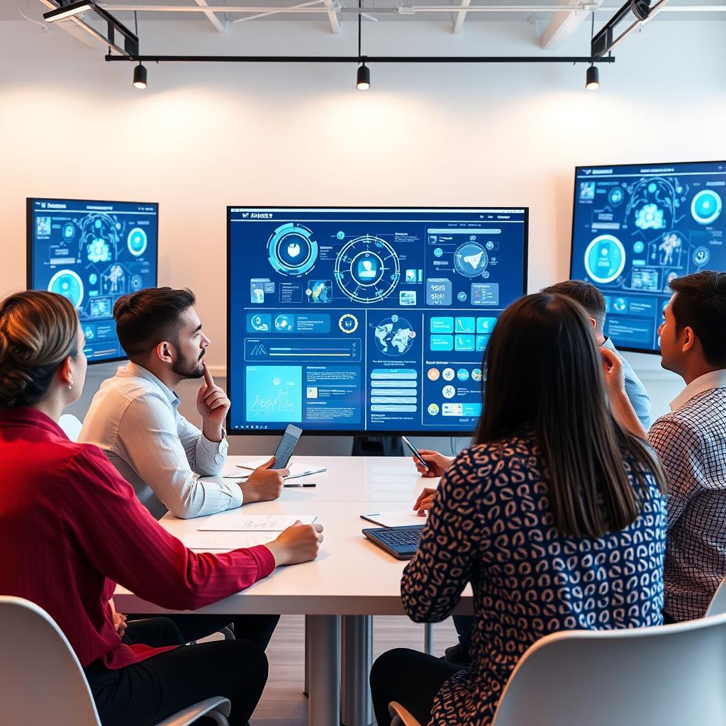 Team brainstorming with AI-generated insights and recommendations Team brainstorming with AI-generated insights and recommendations