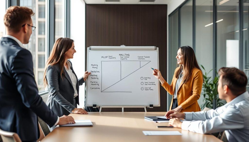 Team som diskuterar MLOps-strategi för olika mognadsnivåer