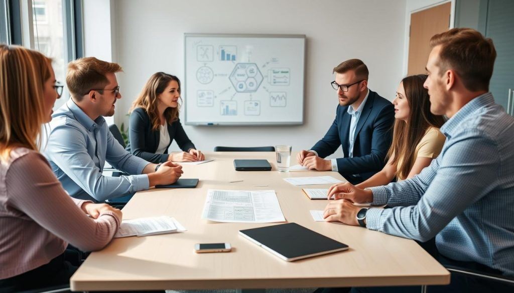 Team som diskuterar MLOps-strategi i kontorsmiljö