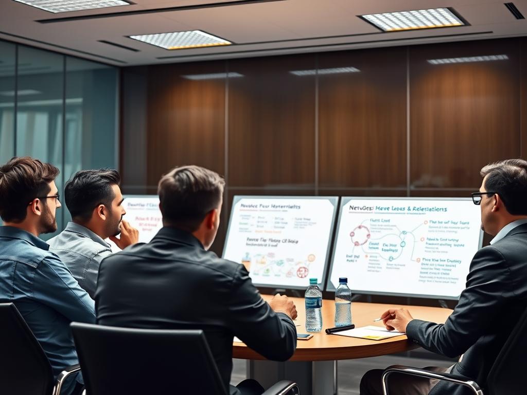 Team som diskuterar utmaningar med DevOps systemutveckling i ett konferensrum Team som diskuterar utmaningar med DevOps systemutveckling i ett konferensrum