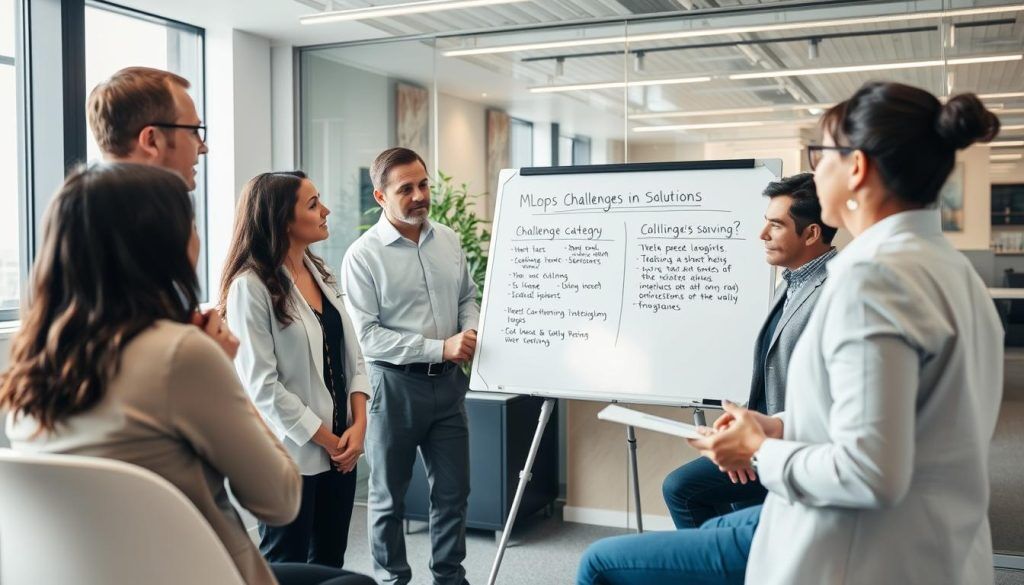 Team som diskuterar utmaningar med MLOps-implementation